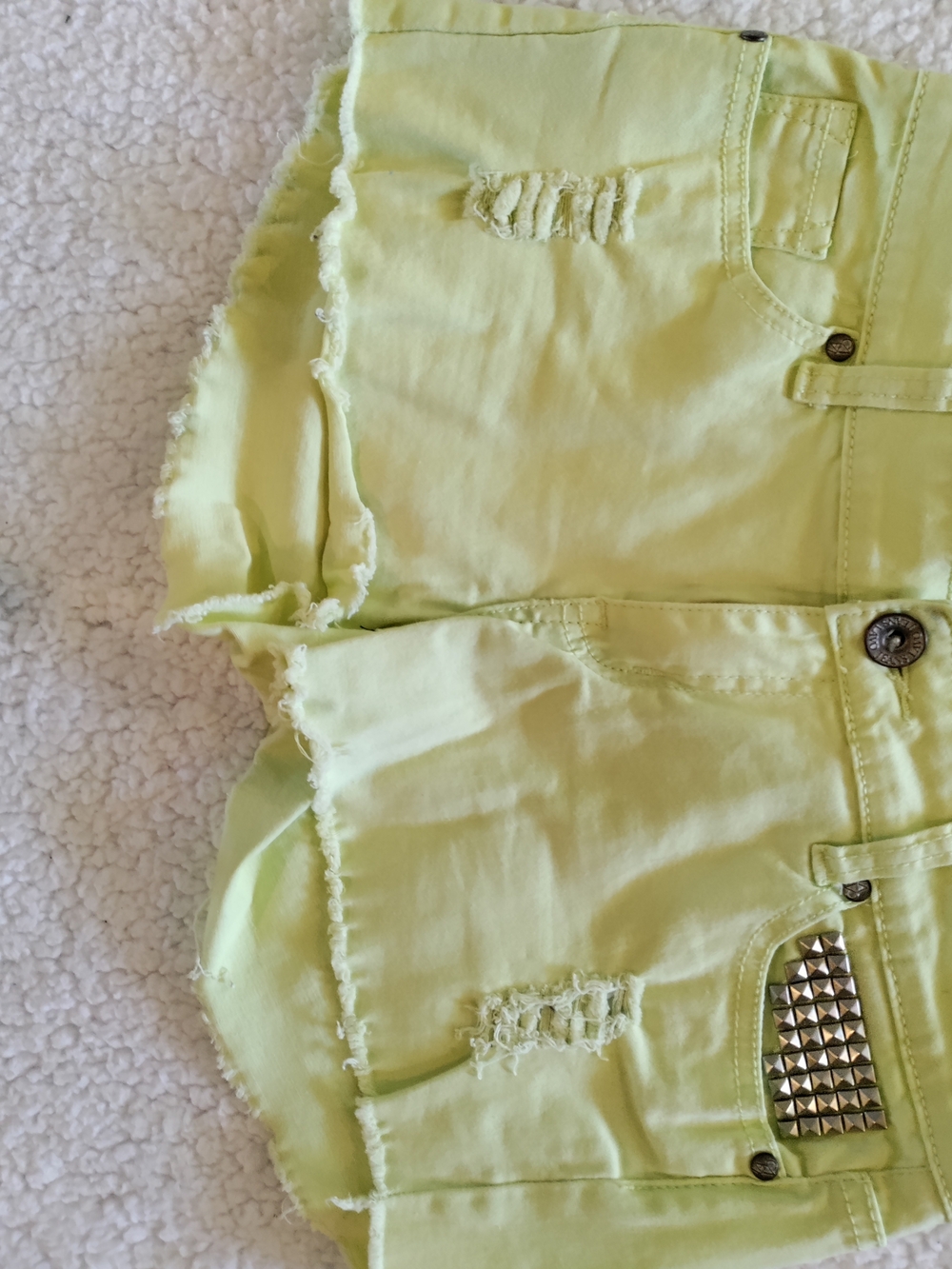 Studded Distressed Lime Green Denim Shorts